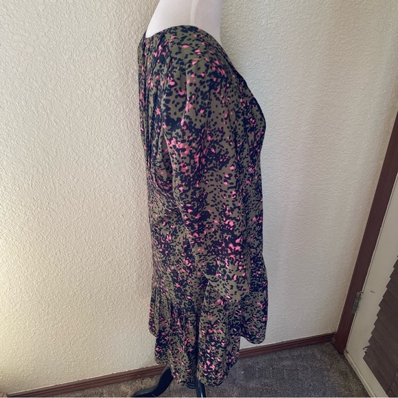 Reiss Ciara Olive Pink Animal Leopard Patterned Pleated Dress Mini Cocktail: 12 - Picture 4 of 11